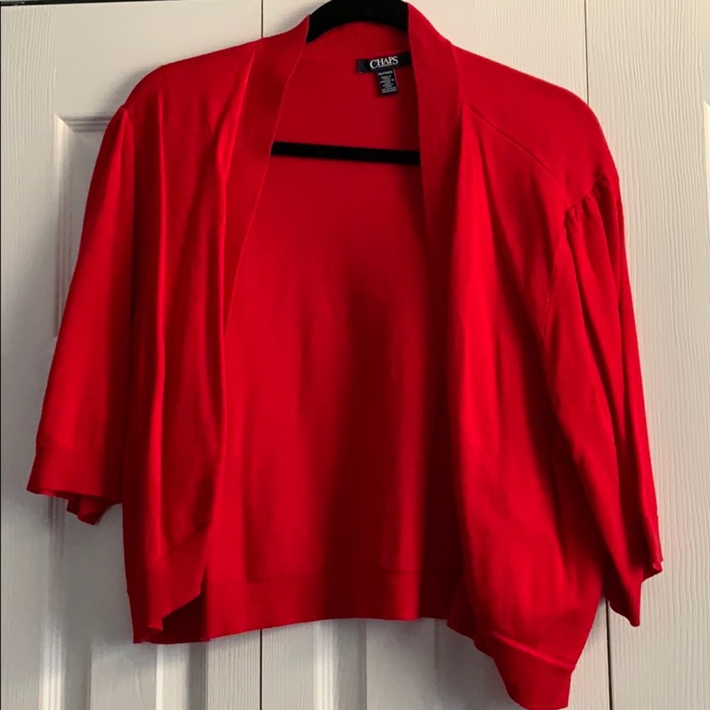 Never worn red short sweater cardigan 3/4 sleeves